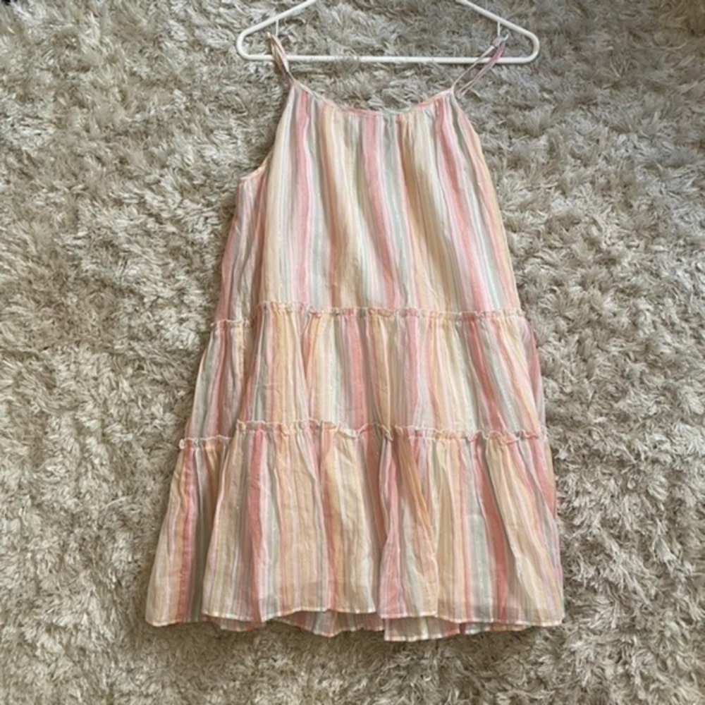 Anthropologie DRA Natalia Babydoll Tiered Dress Pink White Striped Small